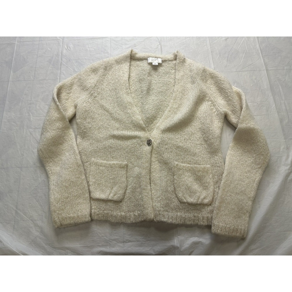 Ann Taylor LOFT Cardigan Sweater Womens Small Ivory Wool Mohair